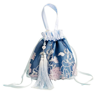 芬芳之品原创复古包新款刺绣手提斜挎古风包蓝黄色