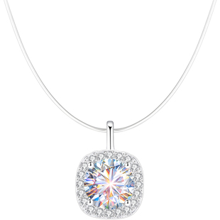 方糖小项链女款隐形鱼线999纯银2克拉莫桑钻大钻超闪莫桑石吊坠女