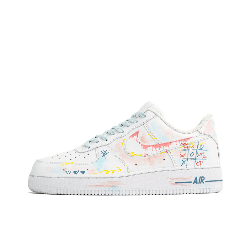 迷途定制球鞋 Nike Air Force 1 爱屿永恒蓝粉涂鸦空军一号板鞋