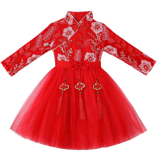 儿童元旦演出服红色加绒唐装男女童二胡民乐演奏服小学生大合唱服