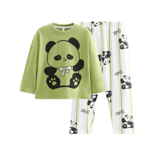 芬腾儿童睡衣春秋男孩纯棉长袖套装可爱熊猫男童中大童秋天家居服