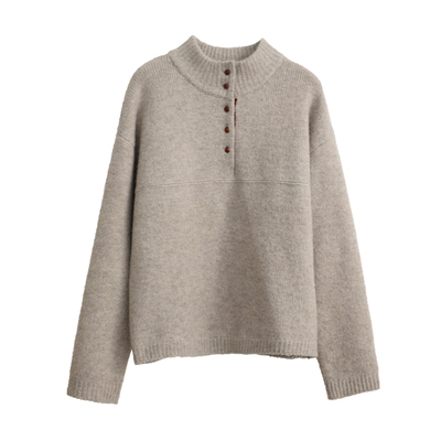 花吉燕麦色立领甜美宽松毛衣