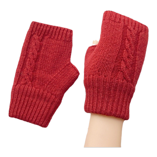 瑞迪卡欧秋冬女款纯羊毛毛线加绒加厚半露指学生打字开车保暖手套