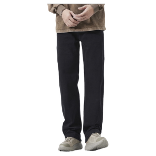 JFU 春秋款黑色微喇牛仔裤男2024新款美式阔腿直筒高街裤裤潮牌