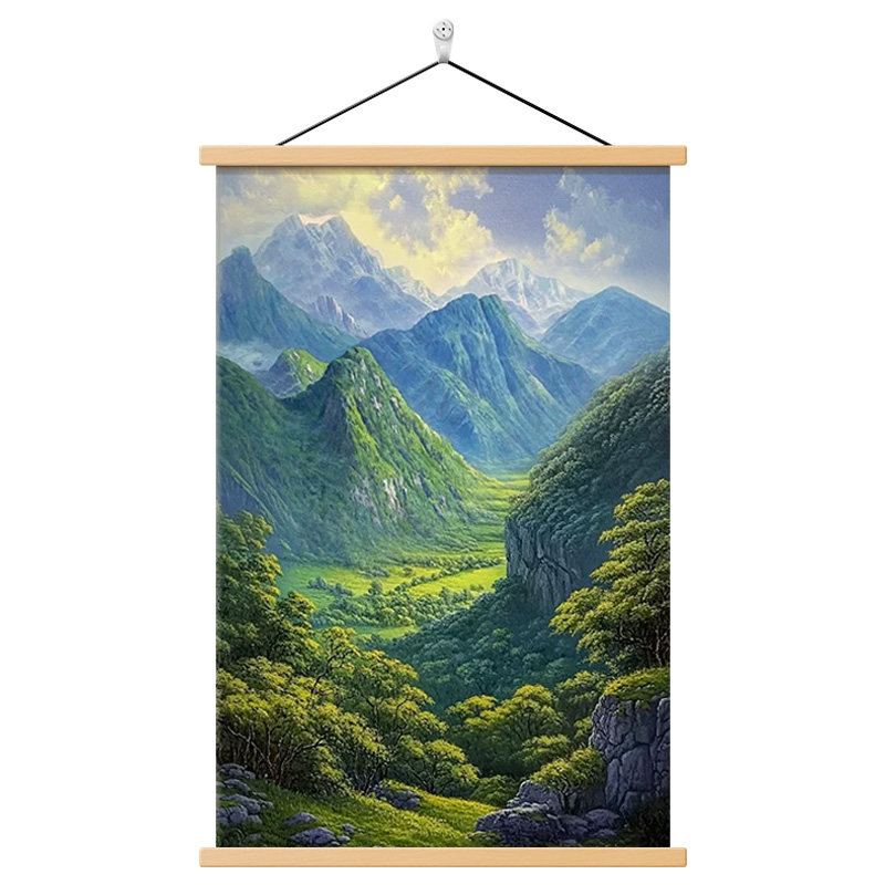 背有靠山绿色玄关走廊挂画