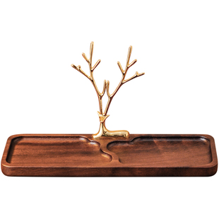 入户进门玄关钥匙收纳摆件中古风胡桃木桌面置物架托盘收纳盒装饰