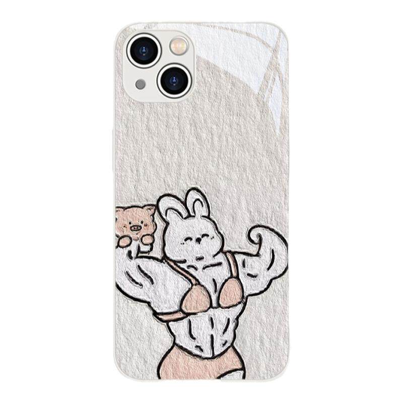 适用苹果17promax肌肉暴涨手机壳iPhone14/16情侣兔子ip13mini小猪15plus油画风11玻璃xsmax男xr女xs全包x/8
