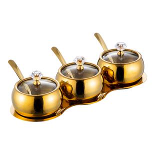 韩式304不锈钢调料罐子金色套装装盐罐糖罐辣椒罐调味料厨房用品