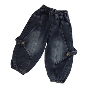 儿童做旧牛仔裤男女宝宝春秋冬宽松休闲阔腿束脚加绒长裤痞帅百搭