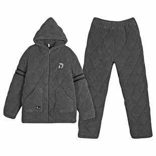 睡衣男士冬季珊瑚绒加绒加厚三层夹棉2025年冬天款连帽家居服套装