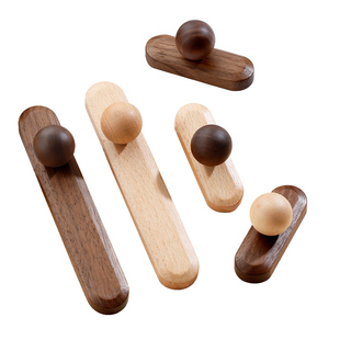 原木风复古胡桃木榉木柜门拉手创意实木单孔圆球抽屉橱柜衣柜把手