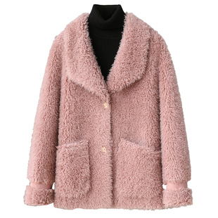 羊剪绒大衣女2025冬新短款翻领简约休闲海宁羔羊毛毛颗粒皮草外套