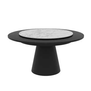 复古弗莱彻变形伸缩圆岩板餐桌家用小户型折叠饭桌实木