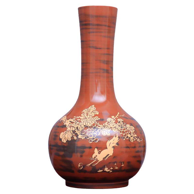 建水紫陶博古架花瓶中式