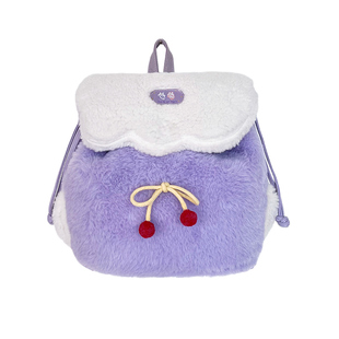 茶茶原创 芋泥蛋糕秋冬毛绒包包双肩包可爱紫色背包女2025新款