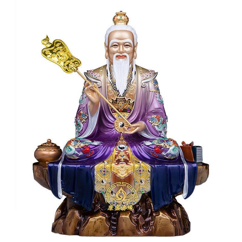 纯铜彩绘太上老君神像太清道德天尊供奉工艺品三清祖师爷老君摆件