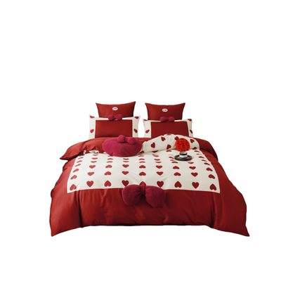 红色长绒棉爱心结婚100支被套