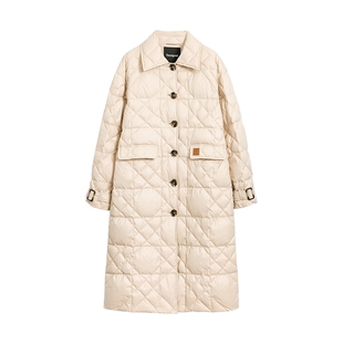 【保暖90白鸭绒】Desigual菱格绗缝长款直筒女士羽绒服