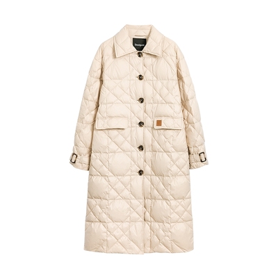 【保暖90白鸭绒】Desigual25秋冬新品菱格绗缝长款直筒女士羽绒服