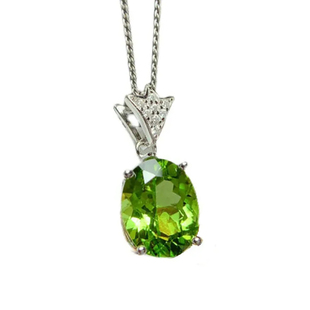 S925纯银项链天然绿橄榄石吊坠女士日韩时尚清新简约项坠气质百搭