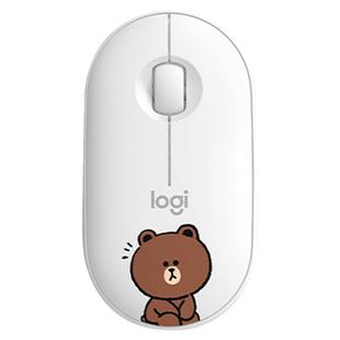 罗技Pebble 无线蓝牙双膜轻薄办公静音女生个性 可妮兔布朗熊鼠标