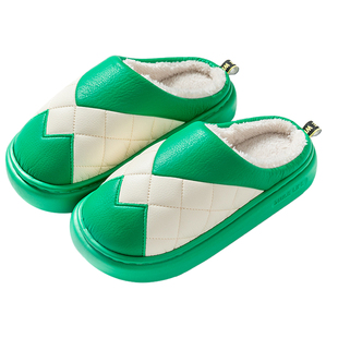 2025年新款防水PU皮棉拖鞋女士秋冬季室内家居保暖情侣家用英伦男