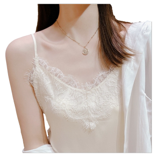蕾丝吊带背心女夏季小西装内搭打底性感白色醋酸缎面V领宽松上衣