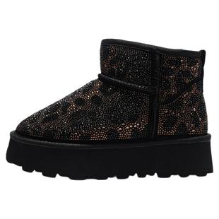 iiJin艾今25冬新品8cm超轻厚底内增高烫钻豹纹保暖雪地靴女707ONH