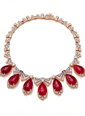明星同款法式复古红宝石新娘项链