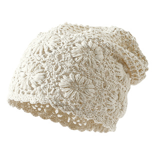 编织堆堆帽子女2026新款蕾丝包头帽夏季薄款镂空钩花针织毛线帽潮