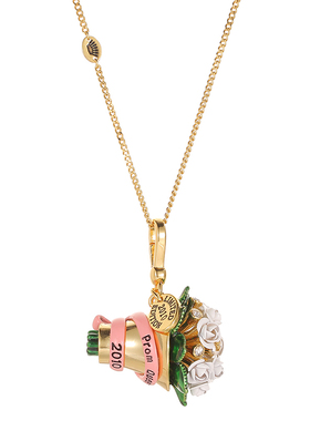 白色玫瑰花束吊坠项链长款毛衣链