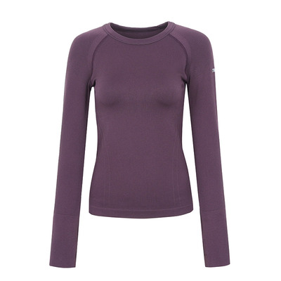 annerun圆领运动T恤女透气跑步速干显瘦上衣户外普拉提瑜伽服长袖