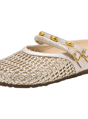 千百度时尚勃肯凉鞋女2026夏季新款外穿百搭编织镂空厚底包头拖鞋