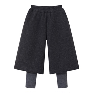 senbaby童装女童毛呢裤2025新款冬季儿童保暖加绒假两件八分裤