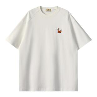 英国小狐狸2026夏季新款285克重磅白色T恤男款轻薄宽松情侣短袖男