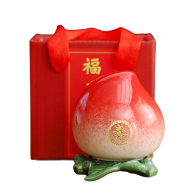陶瓷桃子密封罐寿宴礼盒装个性