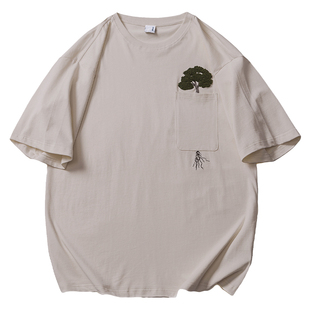 马切达夏季男生设计感半袖tee情侣刺绣T恤男士纯棉休闲短袖潮流