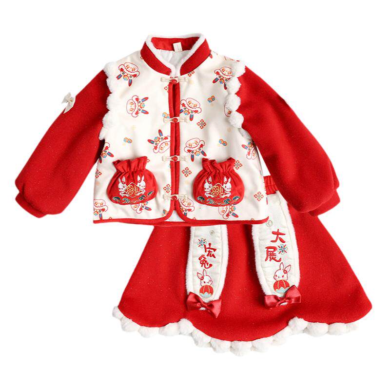 汉服女童冬款加厚中国风新年唐装