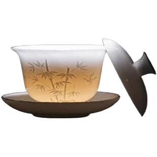 胖东来同款冰种玉瓷三才盖碗茶杯家用高档薄款浮雕茶碗功夫茶具