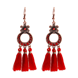 波西米亚复古民族风耳环女气质港风红色新娘耳饰长款异域风情饰品