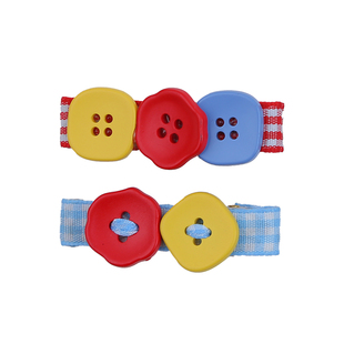 儿童拼色红蓝格纹纽扣发夹甜美可爱女孩刘海夹发卡宝宝彩色碎发夹