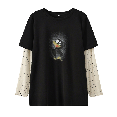 大码女装胖mm波点拼接t恤衫