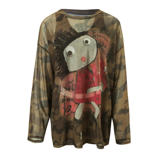 复古迷彩泳衣女款分体三件套宽松罩衫高腰平角裤高级感泡温泉泳装