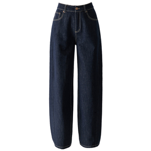 丹宁蓝阔腿裤加绒牛仔裤女2025新款冬季加厚女裤显瘦直筒弯刀裤