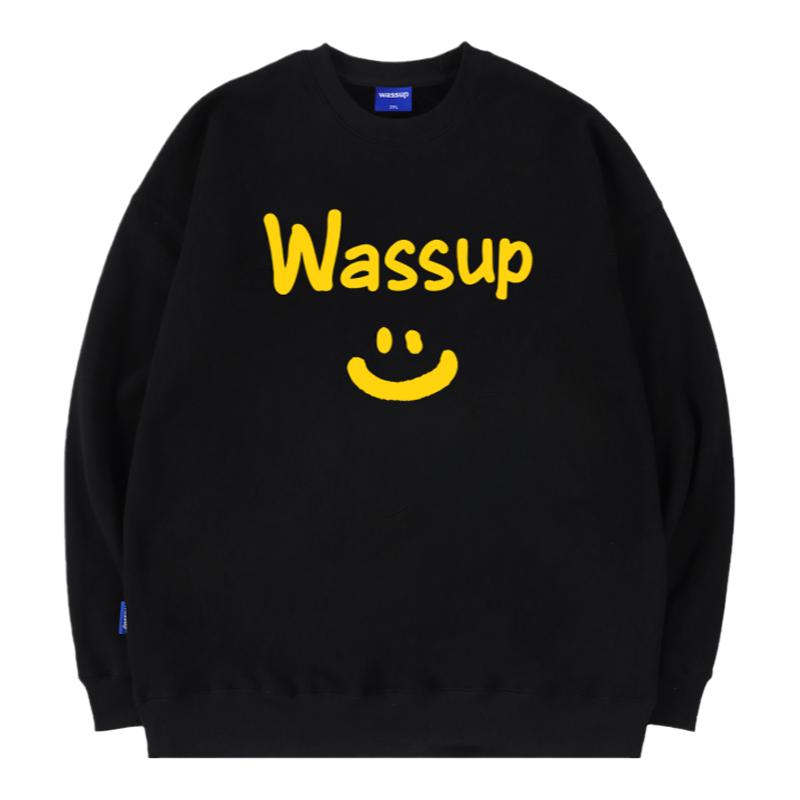 WASSUP笑脸潮牌情侣圆领卫衣