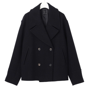 23区日系秋季通勤宽松版羊毛混纺双排扣短大衣毛呢外套商场同款