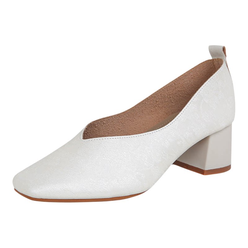 2.5/3.5/5厘米羊皮新中式国风古韵方头印花低跟浅口软底单鞋女款