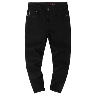 高弹力春秋黑色牛仔裤男胖子百搭显瘦修身小脚大码加绒休闲长裤子