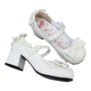 现货少女原创Lolita高跟鞋茶会千金优雅圆头全皮中跟洛丽塔小皮鞋