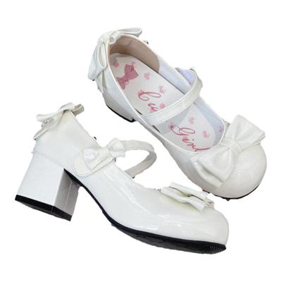 圆头中跟小皮鞋洛丽塔百搭蝴蝶结